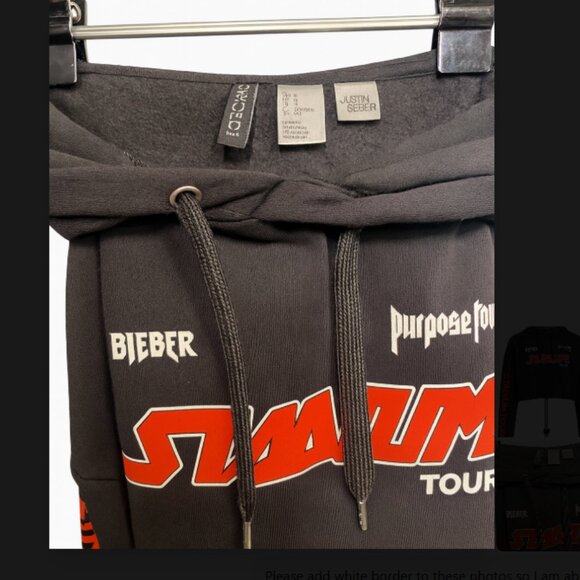 Justin Bieber x H&M Stadium Tour Cropped Hoodie Black Red Graphic Sz M - Picture 4 of 4